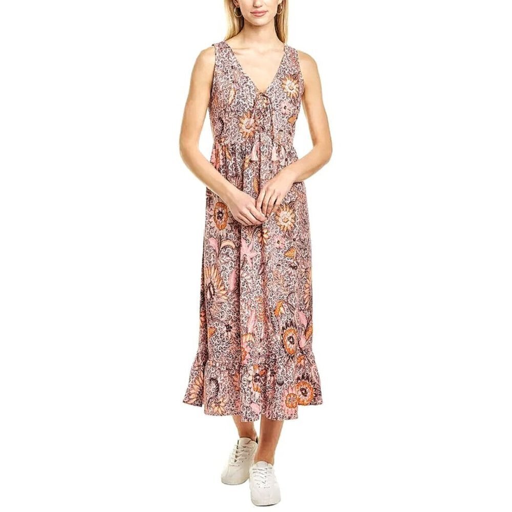 NWT MADEWELL Lace-Up Ruffle-Hem Midi Dress in Bali Blooms